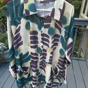 Elegant Teal and Purple Button-Down Shirt by Kozan